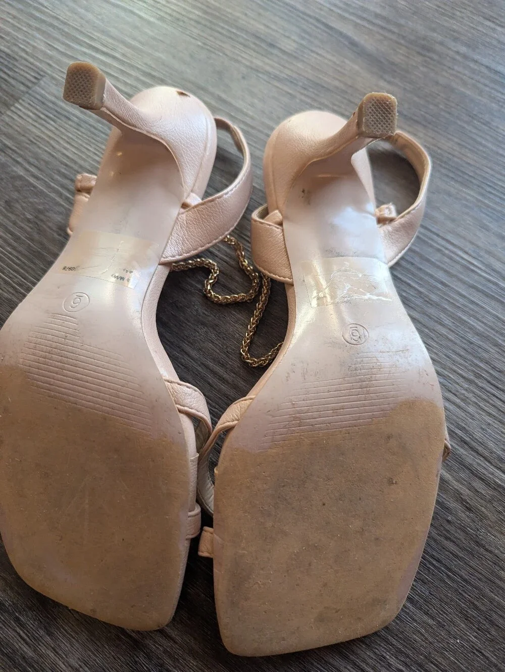 Nanette Lepore Nude Square Toe Chain Strap Heeled Sandals Size 6